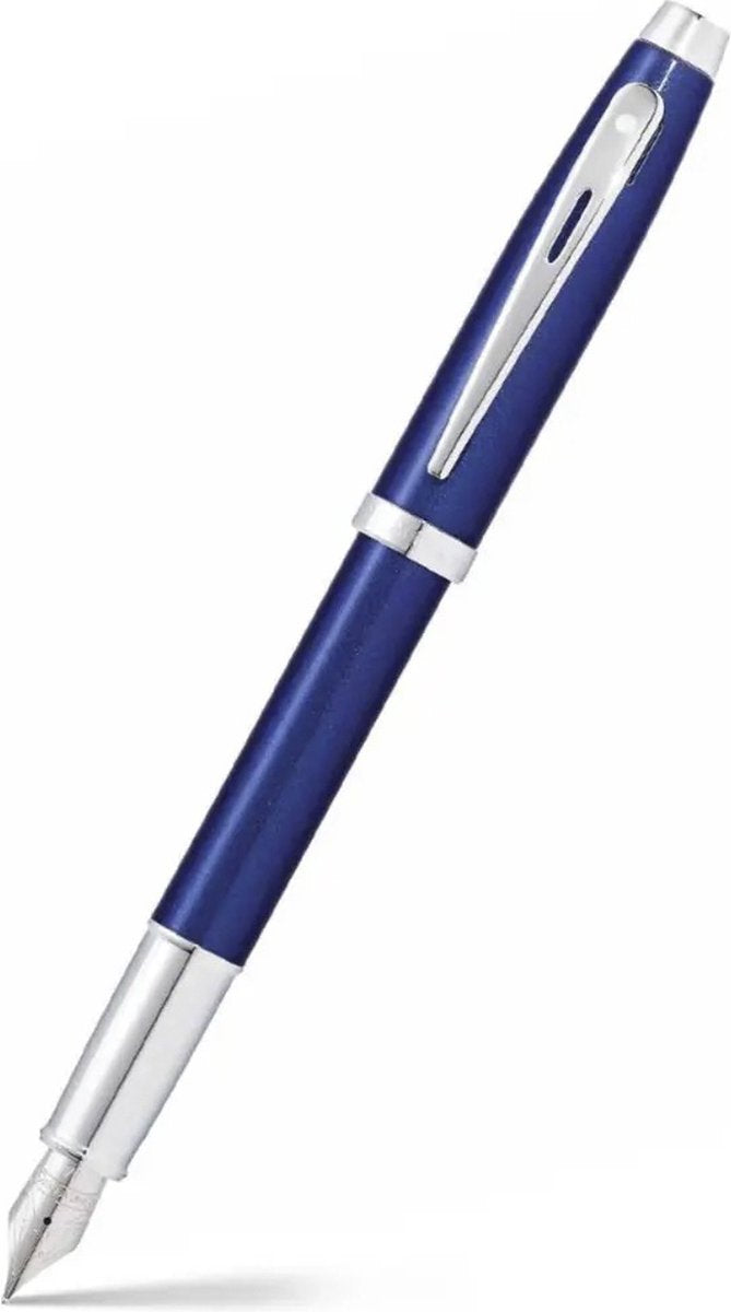Sheaffer vulpen - 100 - glanzend blauw met chroom - penpunt m - inclusief convertor voor vulling - sf-e0933953