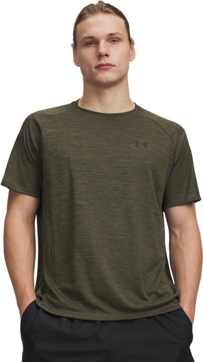 Under armour ua tech textured ss-grn heren sportshirt - marine od groen - zwart xxl