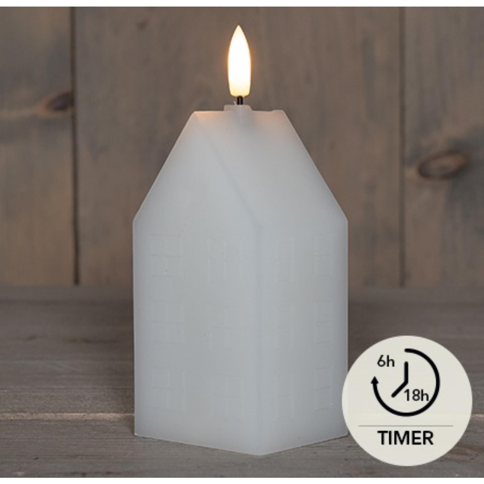Anna's collection led kaars wax huisje 3d vlam op 2xaa batterij met timer 5x6x15cm wit