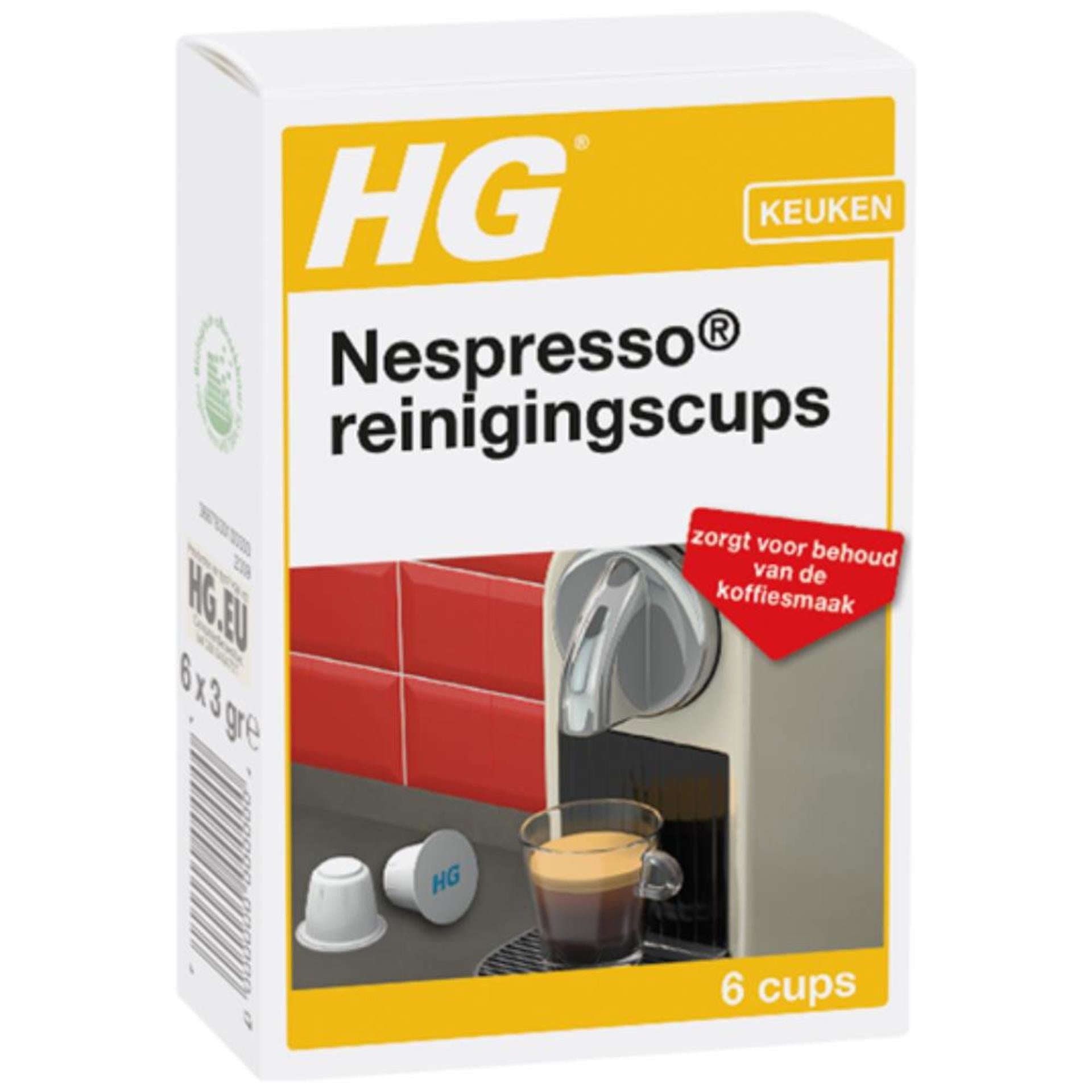 Hg nespresso® reinigingscups 6 stuks in doosje, biologisch afbreekbaar.