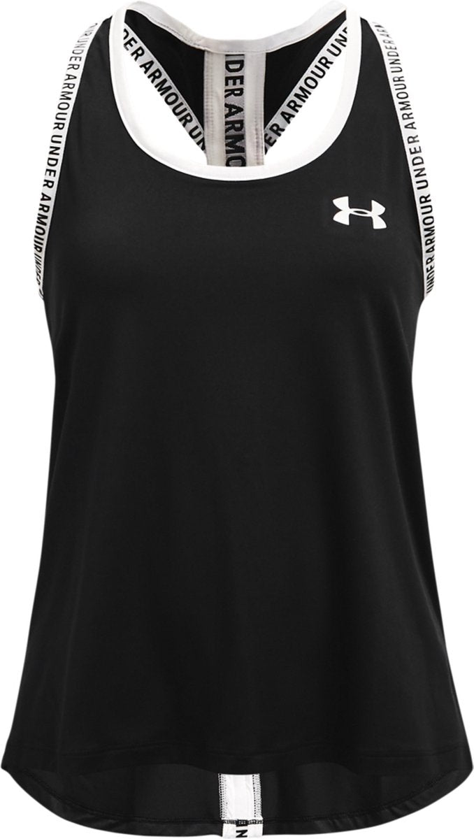 Under armour tech knockout tank-blk meisjes sportshirt - zwart - wit 128