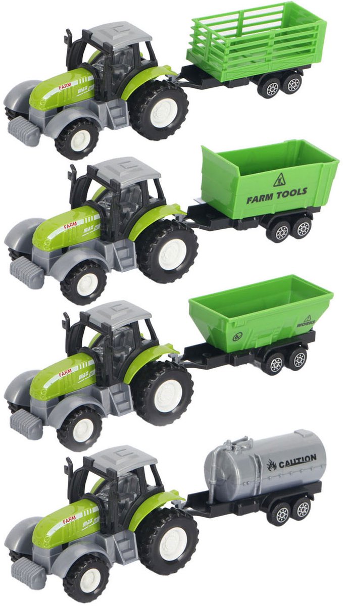Grüner Traktor aus Druckguss mit Anhänger und Rückziehfunktion