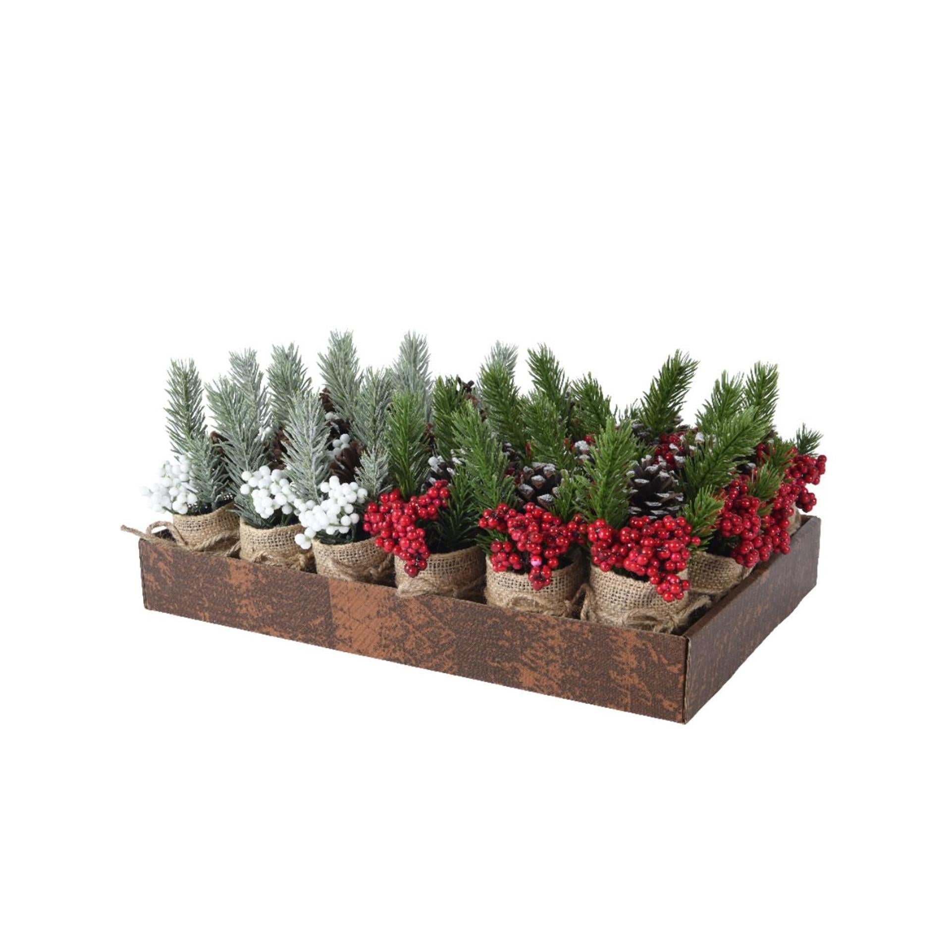 Decoris kunst kerststukje in jute pot ø5xh15cm