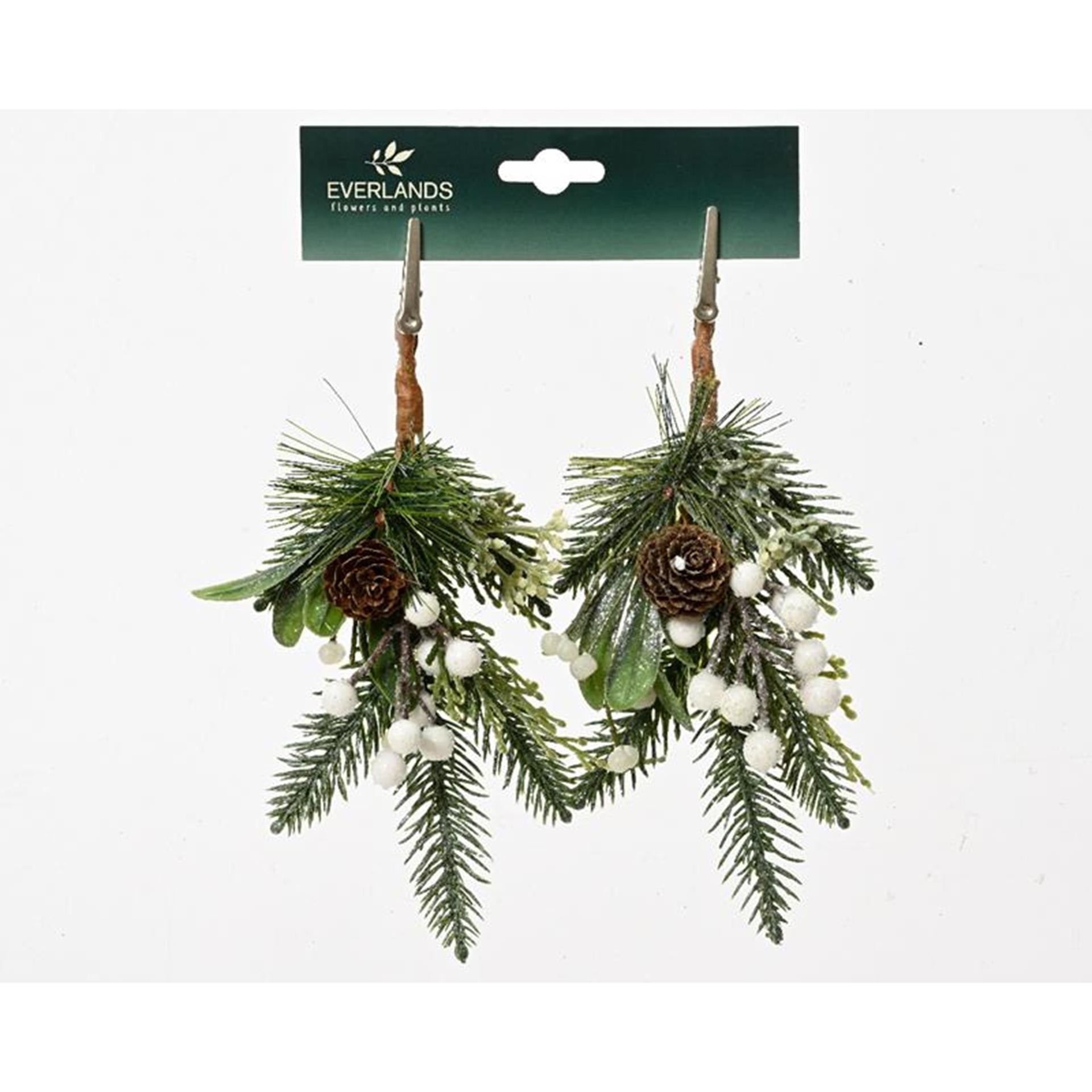 Decoris kersttakje op clip 2 stuks groen-wit