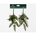 Decoris kersttakje groen met witte decoratie met glitter finish - op clip 2 stuks- h22cm b8cm