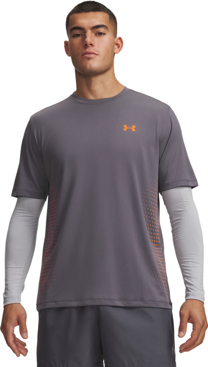 Under armour ua tech play short sleeve-gry heren sportshirt - castlerock - outrageous oranje xxl