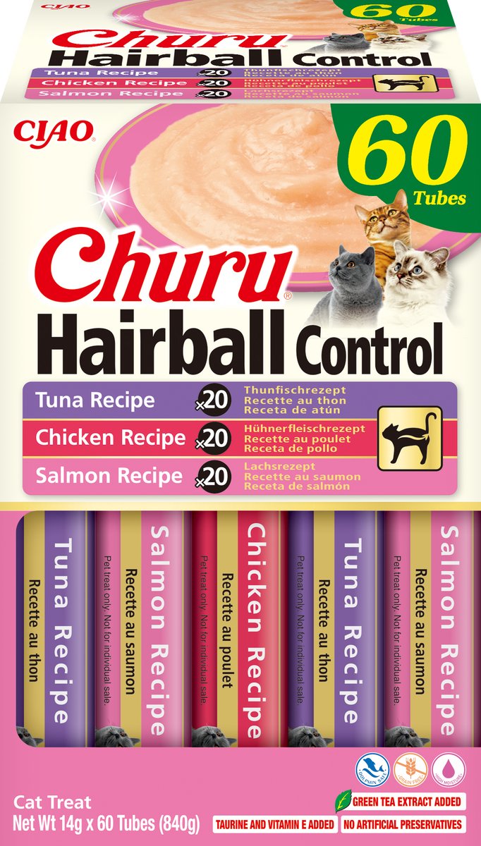 Inaba ciao churu hairball creamy puree liquid kattensnack tonijn kip 60x14g