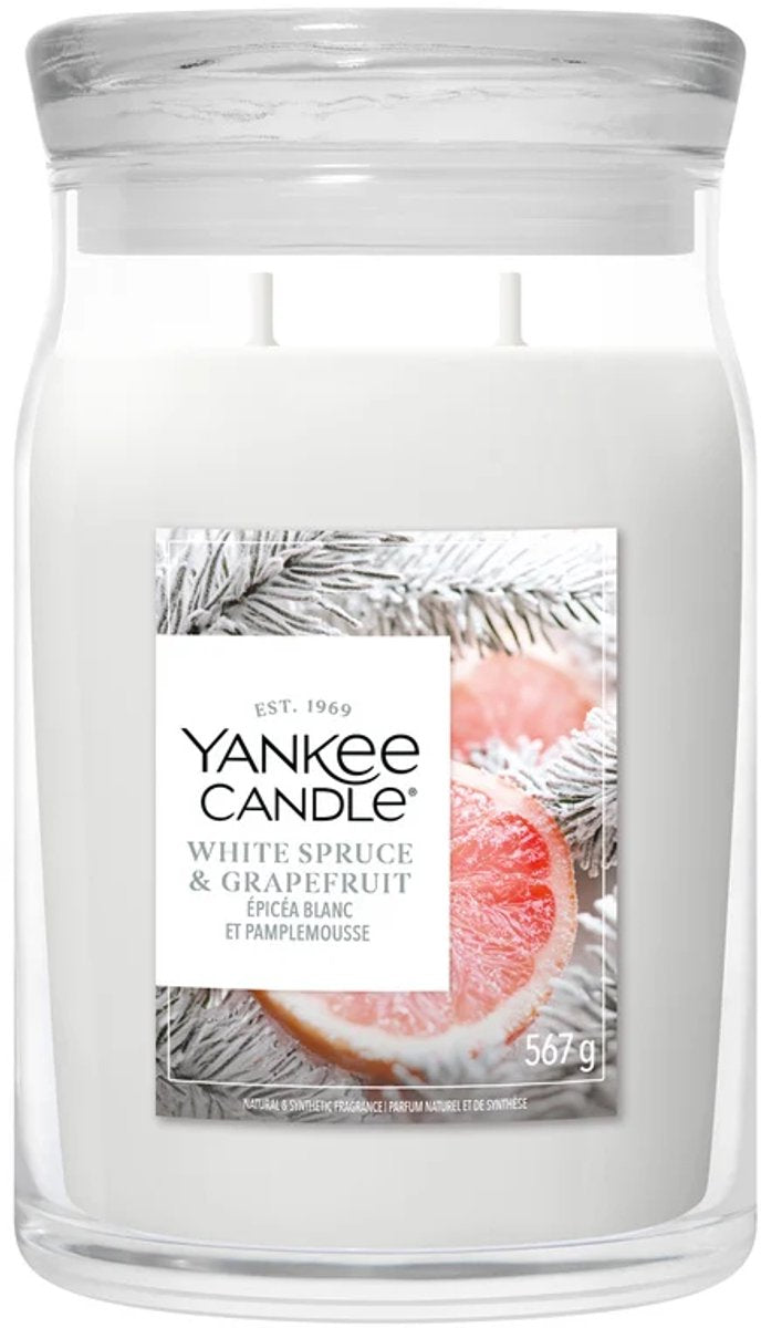 Yankee candle - white spruce grapefruit large jar geurkaars - tot 90 branduren