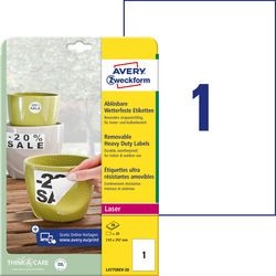 Avery afneembare weerbestendige etiketten formaat 210 x 297 mm (b x h) (b x h) wit doos van 20 etiketten