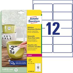 Avery zweckform avery afneembare weerbestendige etiketten formaat 991 x 423 mm (b x h) wit doos van 240 etiketten