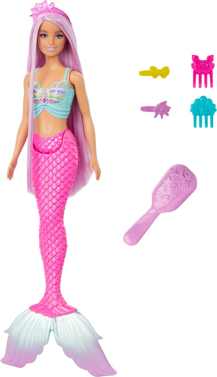 Mattel Meerjungfrauenpuppe mit Fantasie-Motiv – 18 cm langes Haar