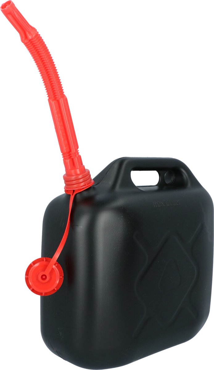 Carpoint benzinekan 10 liter - jerrycan met un-keurmerk - makkelijk vulbaar - flexibele schenktuit schroefdop inclusief schenktuit – lekvrij veilig