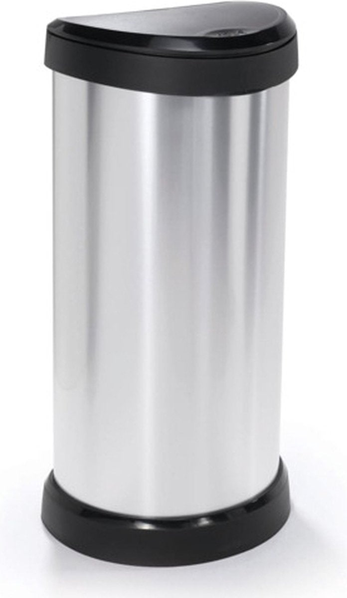 Curver decobin touch bin 40 liter zilver zwart 28x35xh68cm