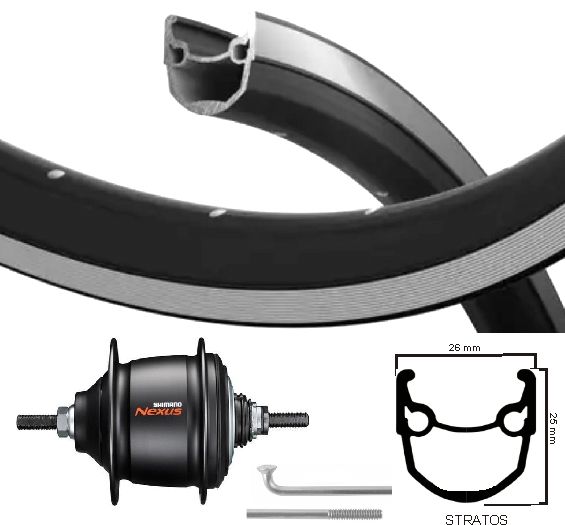 Kgs Hinterrad 28 Zoll Stratos schwarz silber Nexus 8 Rollenbremse