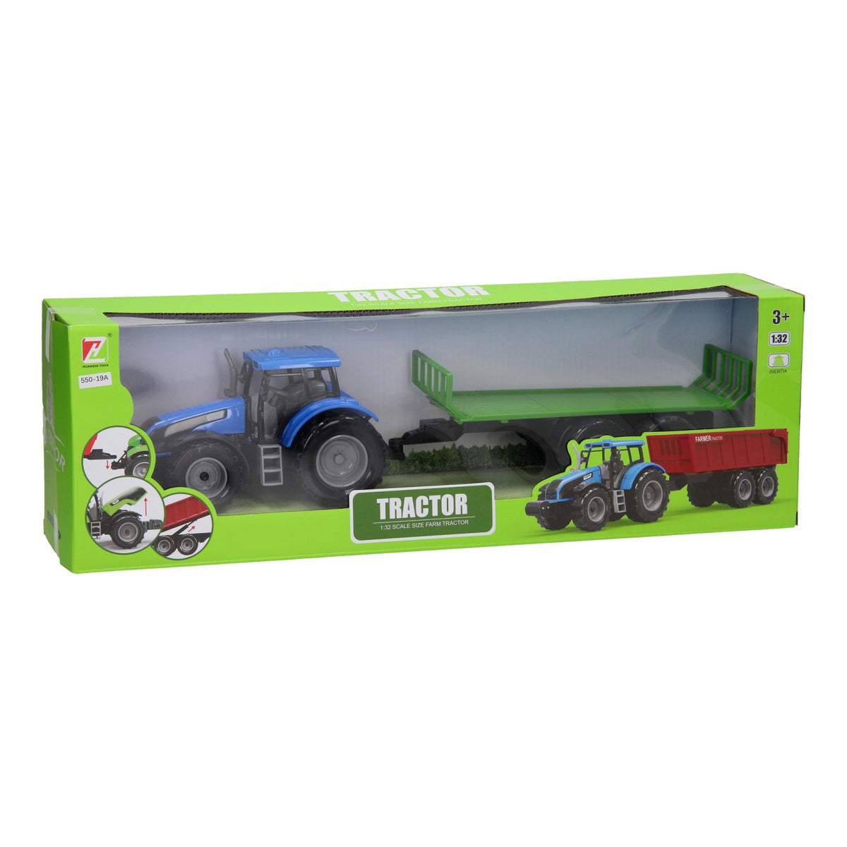 Tractor met platte kar 1:32