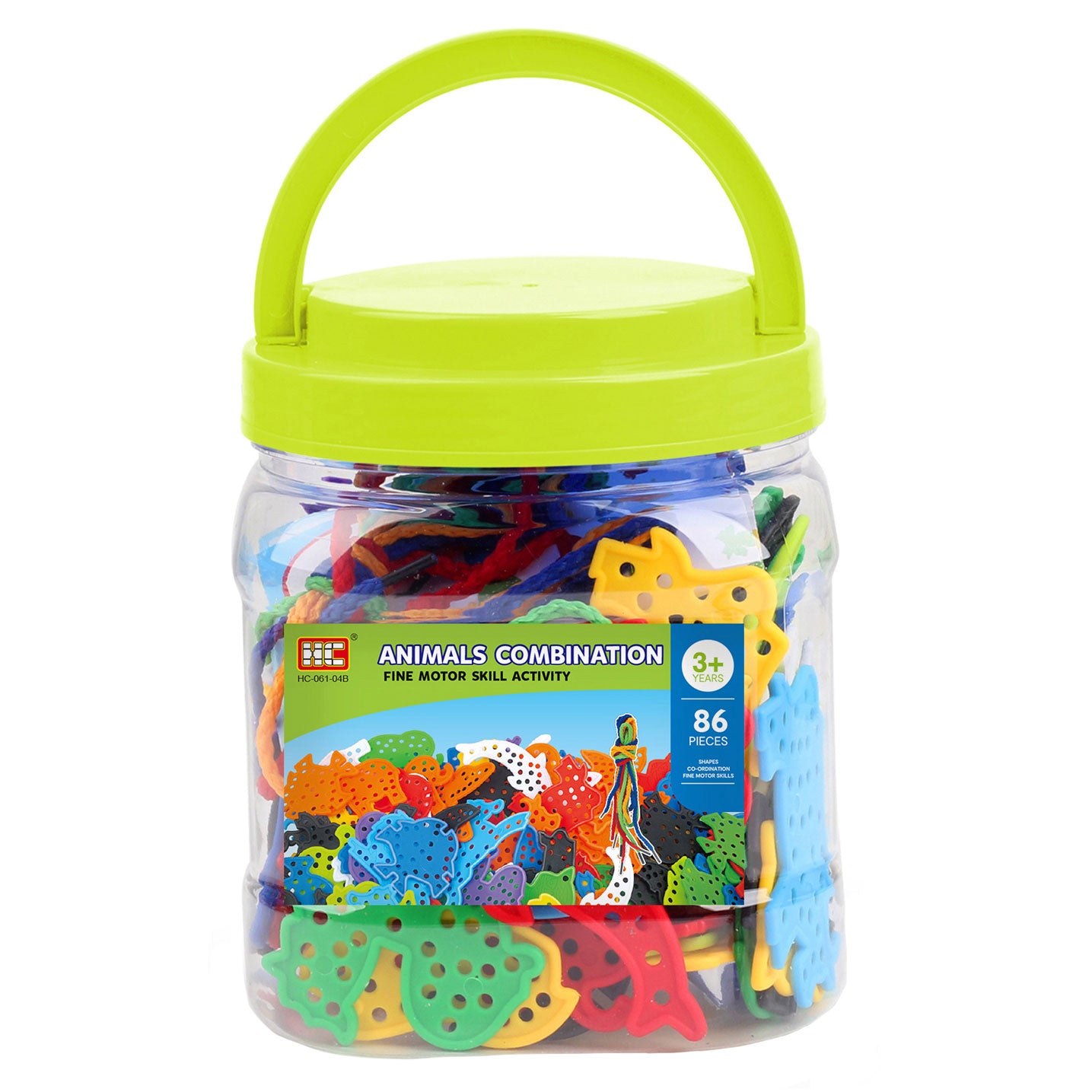 Auffädeltiere in Aufbewahrungsbox, 86 Stück.