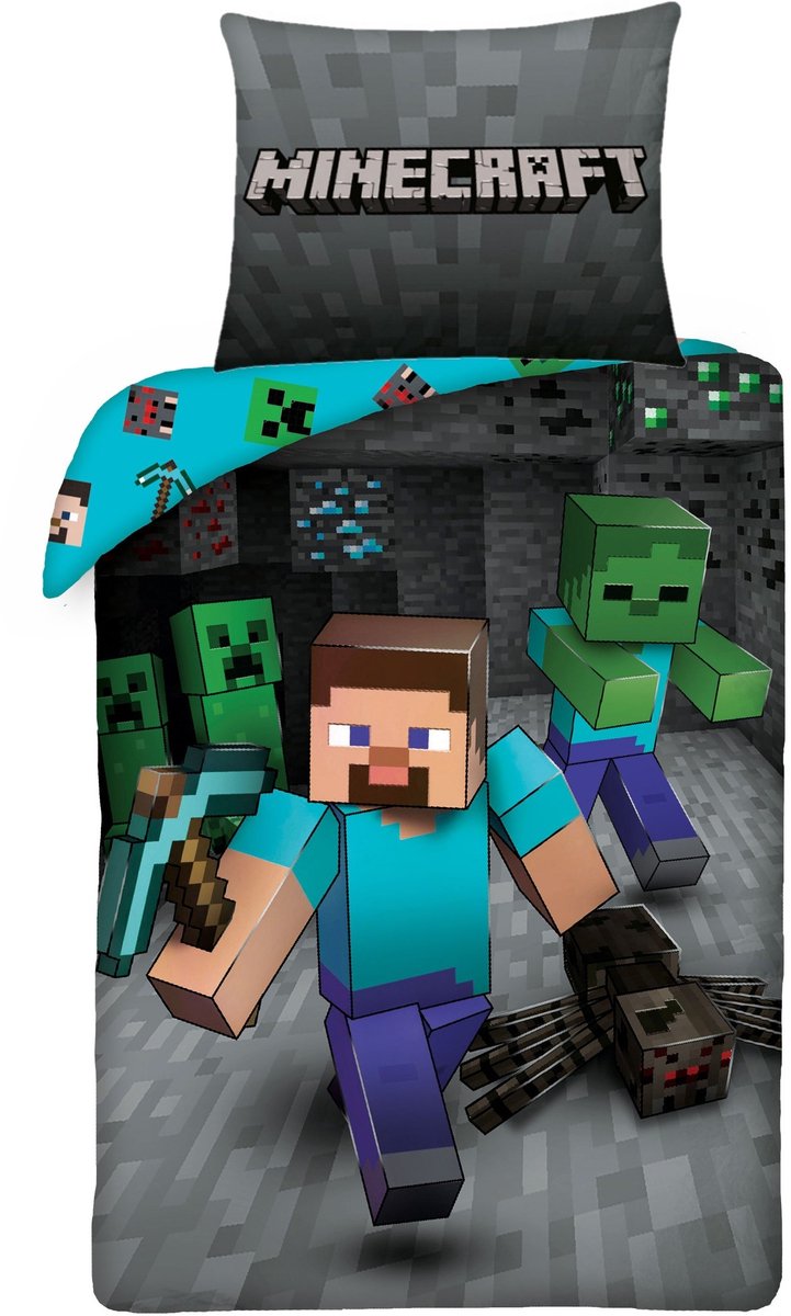 Minecraft dekbedovertrek mining - 140 x 200 cm - katoen