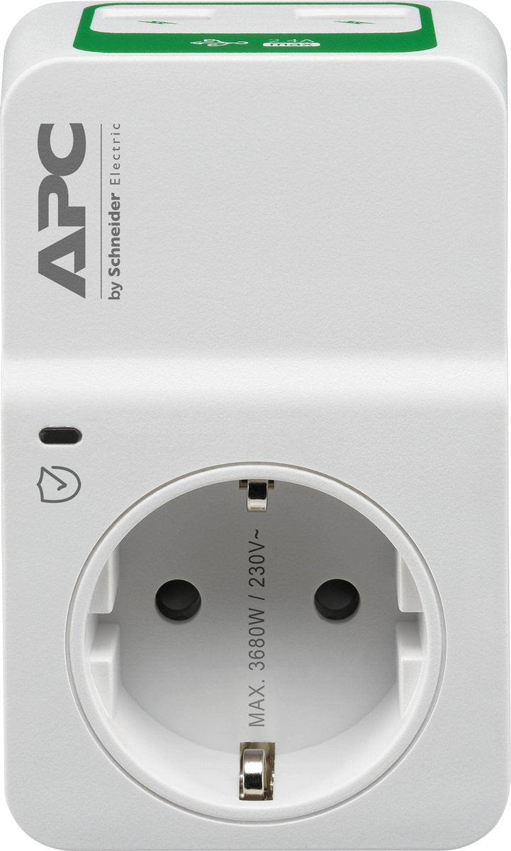 Apc pm1wu2-gr tussenstekker met overspanningsbeveiliging 3680w 1x stopcontact + 2x usb