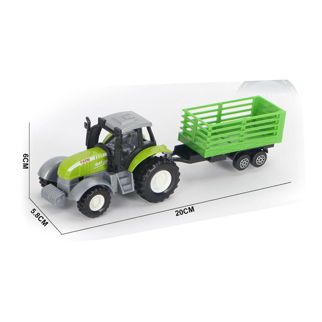 Grüner Traktor aus Druckguss mit Anhänger und Rückziehfunktion