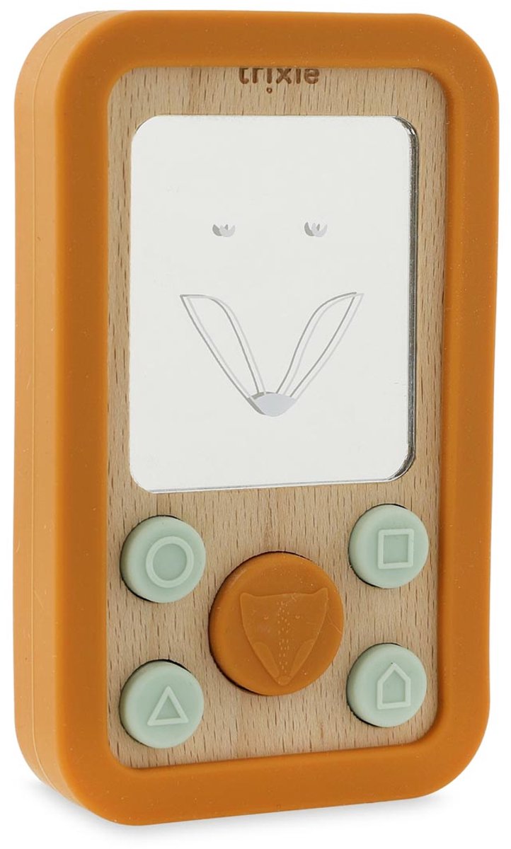 Trixie houten baby telefoon met siliconen - mr. fox - eerste speelgoed voor baby - kraamcadeau - baby