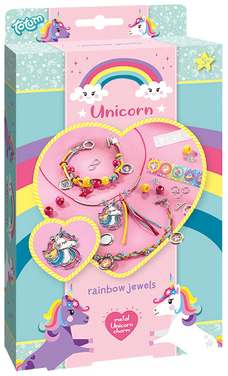 Totum unicorn sieraden maken - 2 armbandjes en 1 ketting - 25-delig - met metalen eenhoornbedel - speelgoed kinderen - knutselen - voor meisjes - vanaf 5 jaar