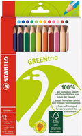 Stabilo greentrio - fsc gecertificeerd driekantige kleurpotloden - met extra dikke kern 4.2 mm - etui met 12 kleuren