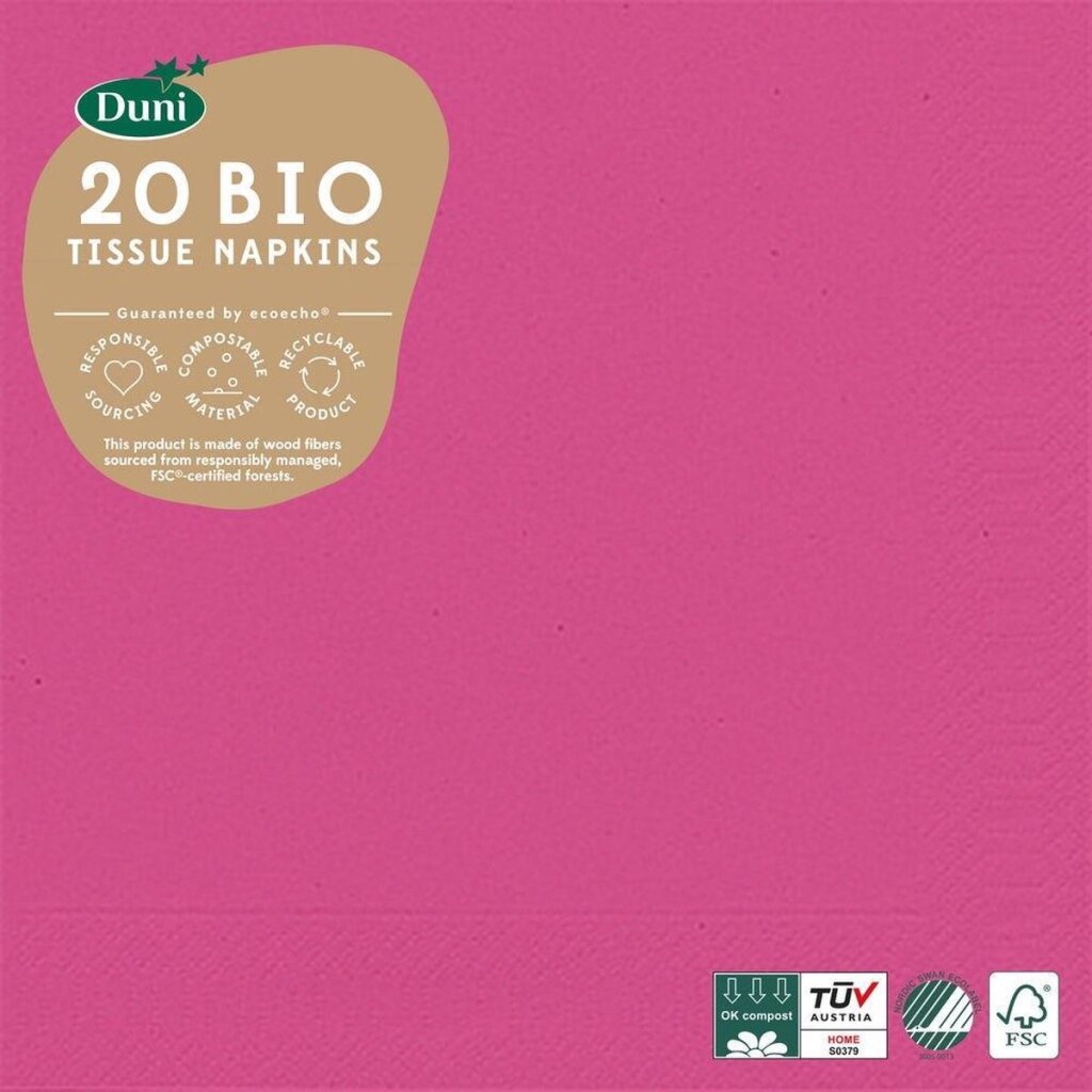 Duni Servietten, Bio-Papier, 3-lagig, 33 x 33 cm, Fuchsia, 20 Stück