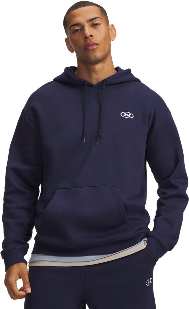 Under armour ua rival flc hoodie-blu heren sporttrui - midnight navy - wit l
