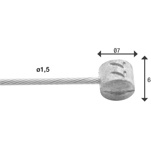 Elvedes rem binnenkabel 2 000 mm 1×19 draads rvs ø1,5mm met t-nippel ø7 × 6mm
