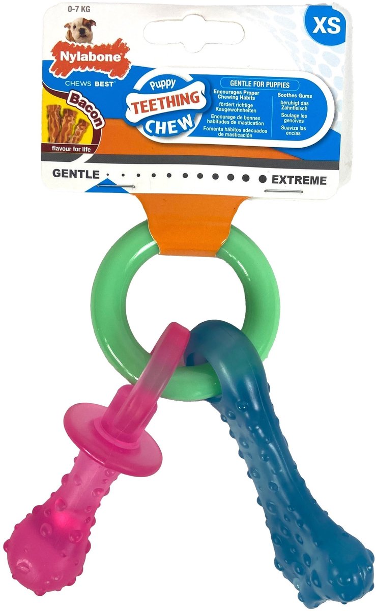 Nylabone puppy tandjes krijgen bot - hondenspeelgoed - bacon - 21.5 cm - multi kleur - s xs