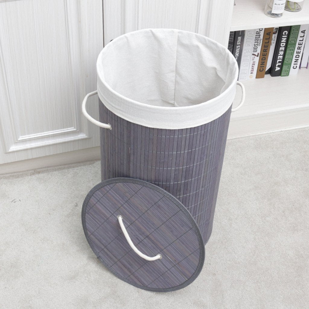 Homestyle Pro runder, faltbarer Wäschekorb aus Bambus, 35 x 50 cm, grau-weiß