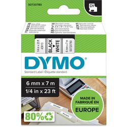 Tapes dymo 43613 polyester zwart-wit 6mmx7m glanzend