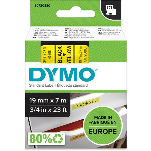Tapes dymo d1 polyester 19mmx7m zwart-geel glanzend