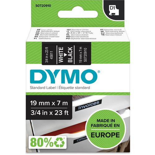 Labeltape dymo d1 polyester 19mmx7m wit-zwart glanzend