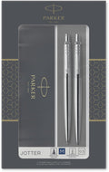 Parker jotter duo geschenkset balpen en vulpotlood (0.5mm) - blauwe inkt - roestvrij staal met chromen afwerking
