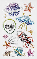 Creativ company diamond stickers - ruimte thema - zelfklevende glitter stickers - strass knutselstickers - luxe decoratie stickers - feestelijke plakdiamant stickers - 10x16 cm - 1 vel