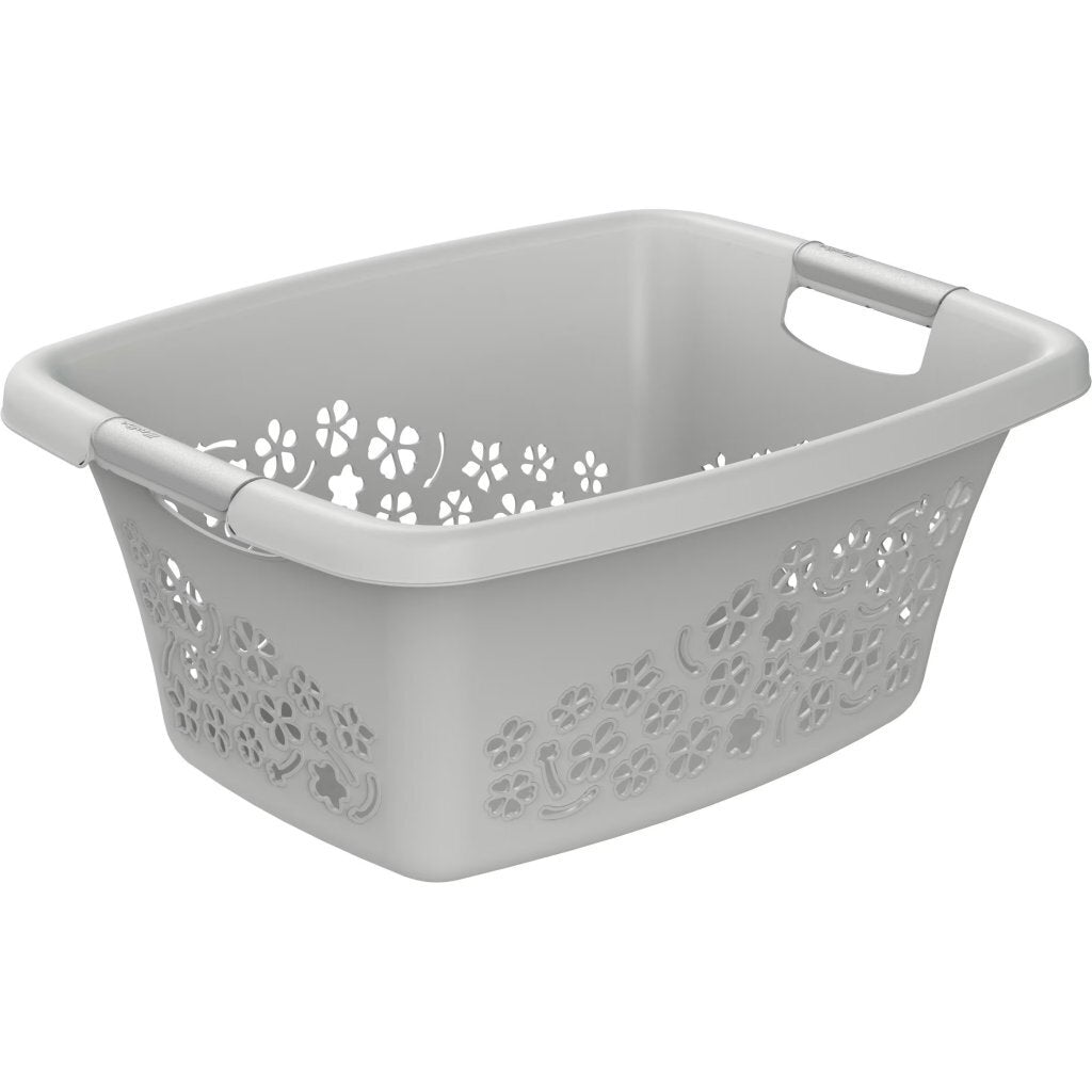 Rotho Wäschekorb mit Blumenmuster, 25 l, kühlgrau