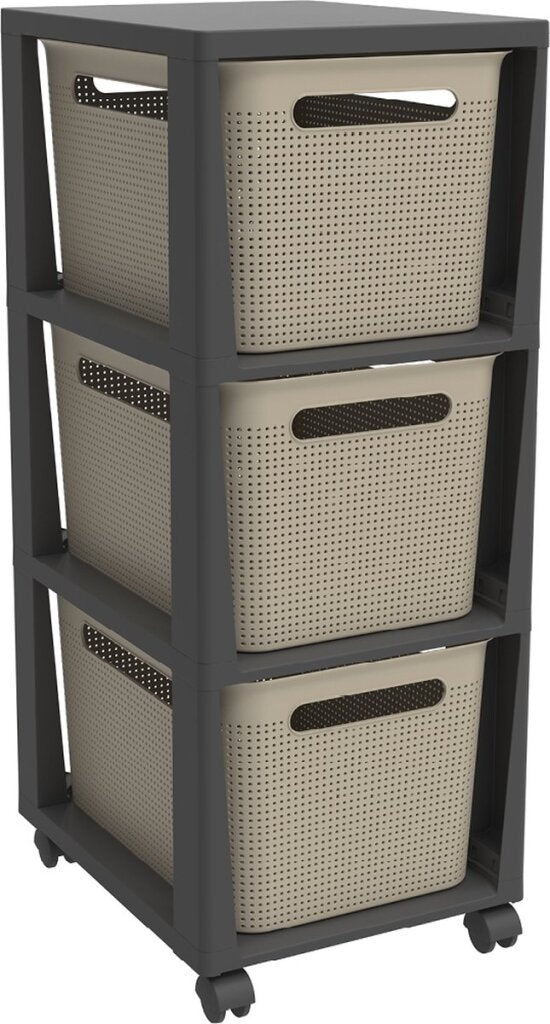 Rotho Tower Brisen Design Kommode 3x16l mit Rollen Cappuccino