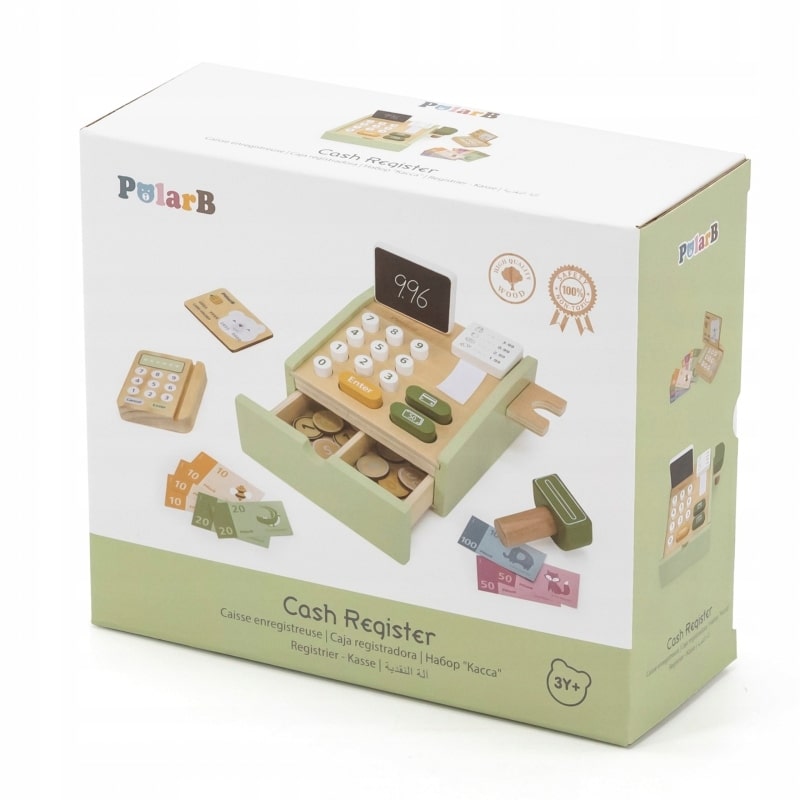 Oku Polar b hölzerne Registrierkasse mit Spielgeld