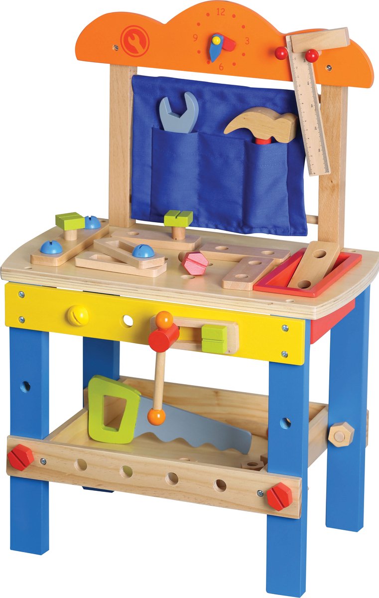 Lelin toys lelin® houten werkbank – houten speelgoed met gereedschap en accessoires – rollenspel speelgoed – vanaf 3 jaar