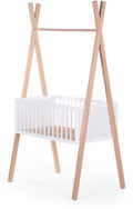 Childhome tipi wieg 50 x 90 cm met kleerstaander - 2-in-1 babybedje dat later een kledingrek in tentvorm wordt - geschikt tot 6 maanden - frame in beukenhout met panelen in spaanplaat - matras apart verkrijgbaar - ecru