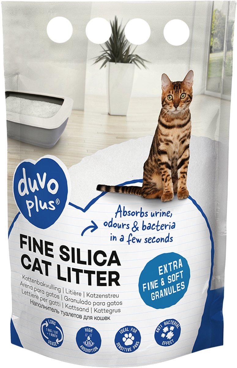 Duvo plus kattenbakvulling premium fijne silica 0.5-2mm-16l-6.08kg wit