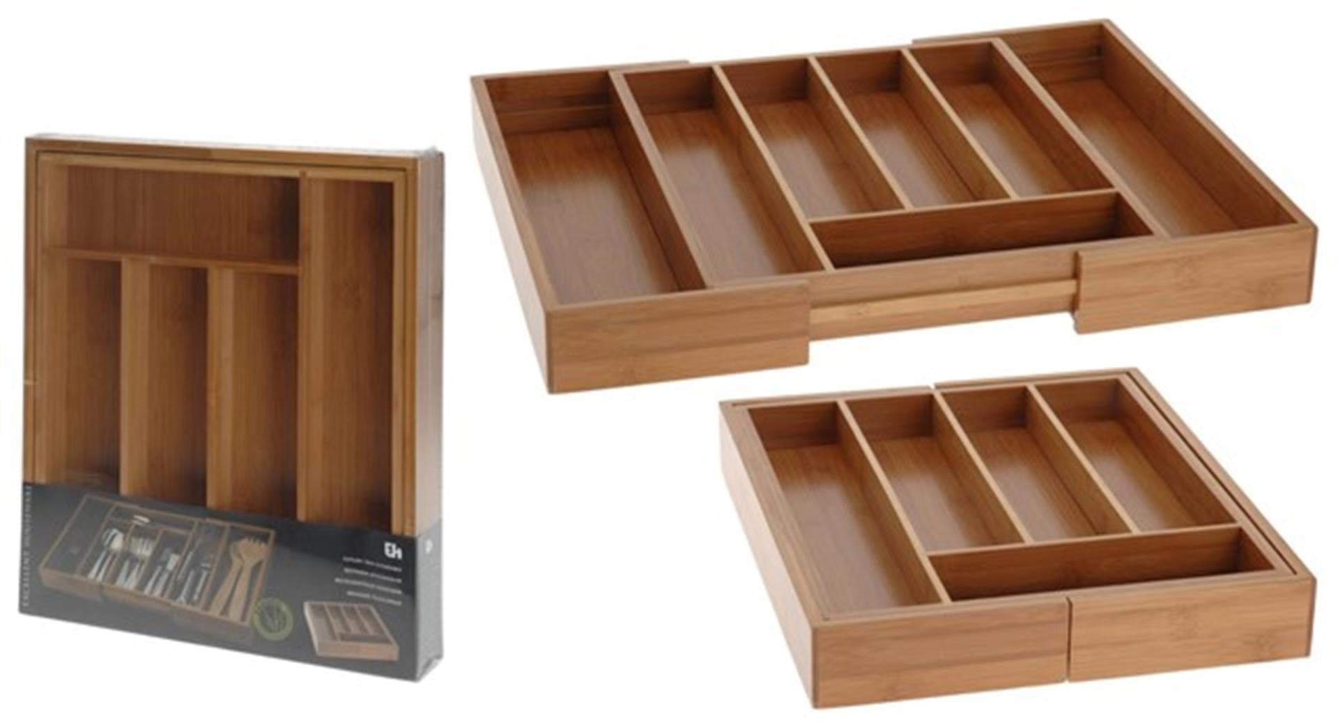 Excellent houseware bestekbak hout uitschuifbaar