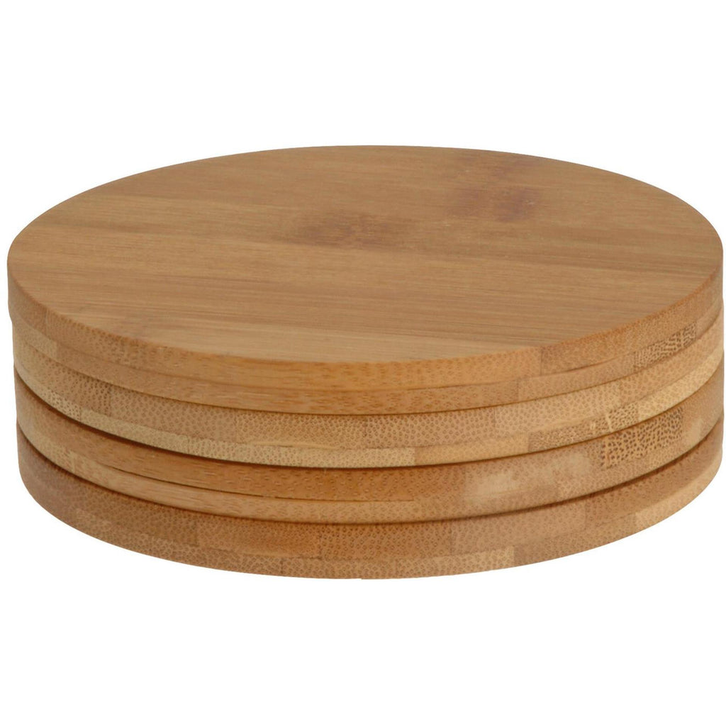 Excellent houseware housware ronde bamboe onderzetters 6.5 cm 4 stuks