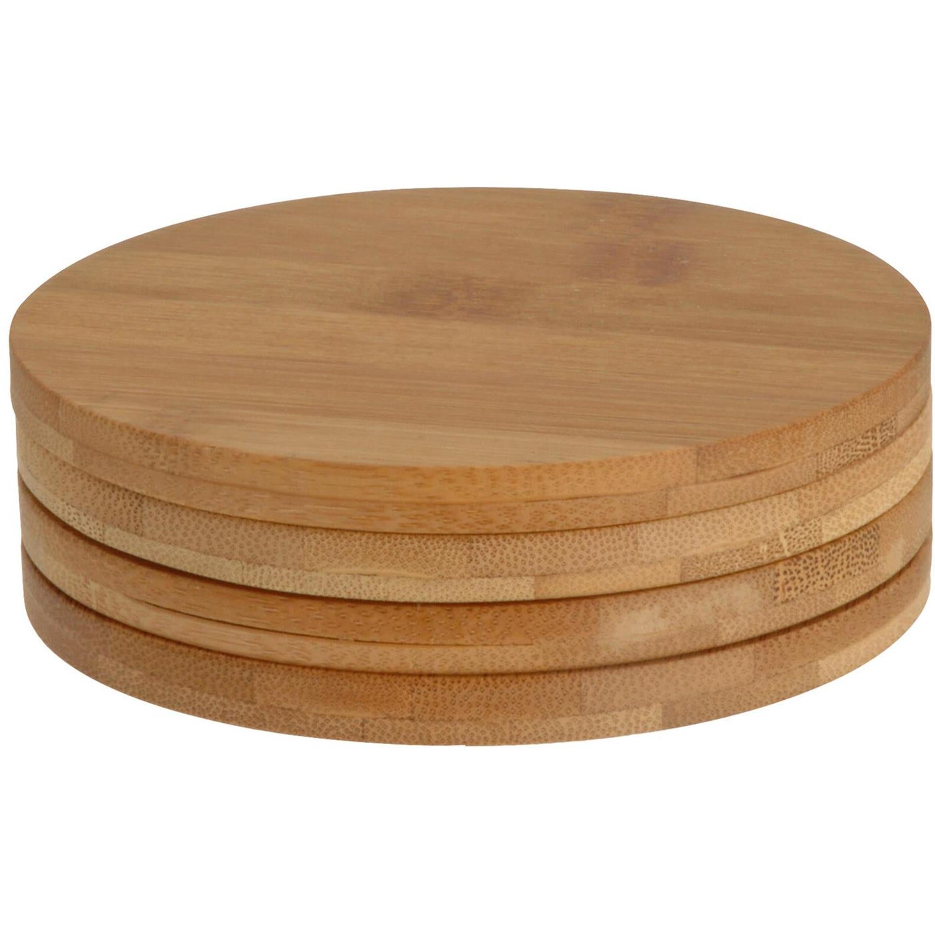 Excellent houseware housware ronde bamboe onderzetters 6.5 cm 4 stuks