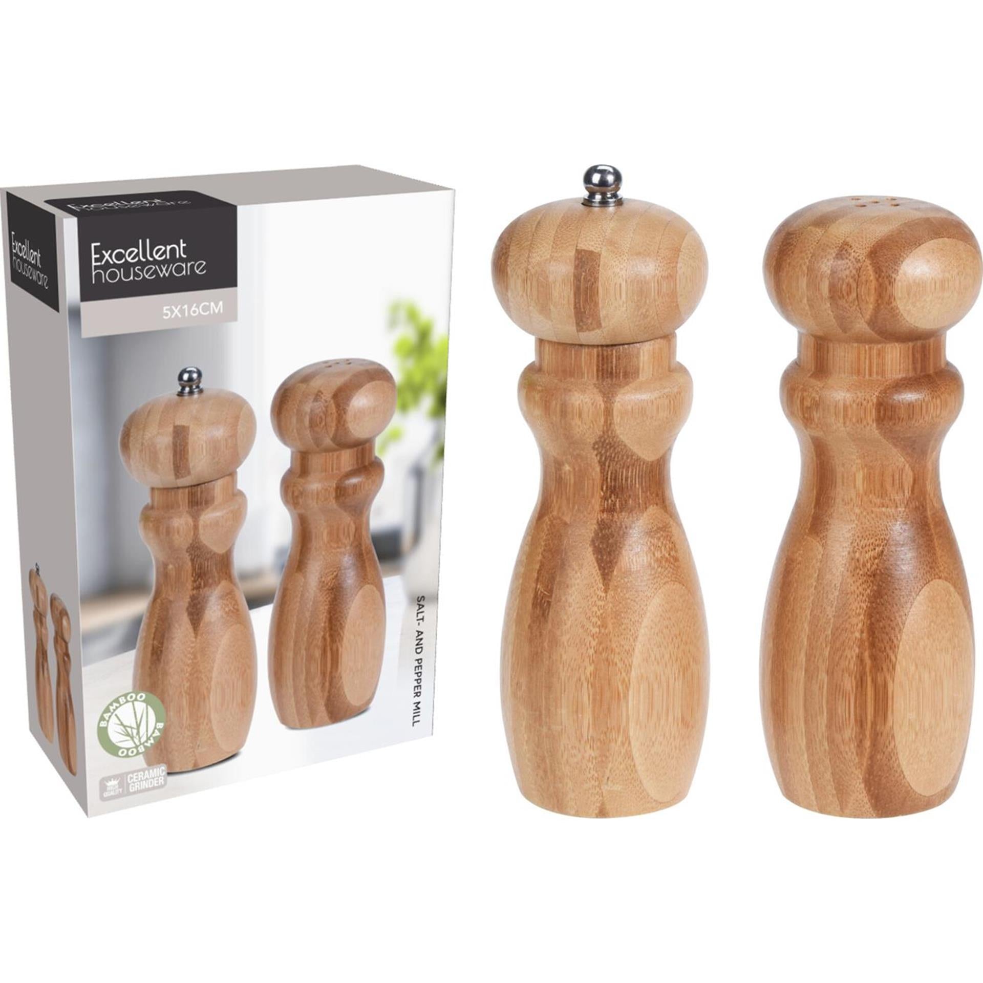 Excelent houseware peper-en zout set bamboe 5x16cm