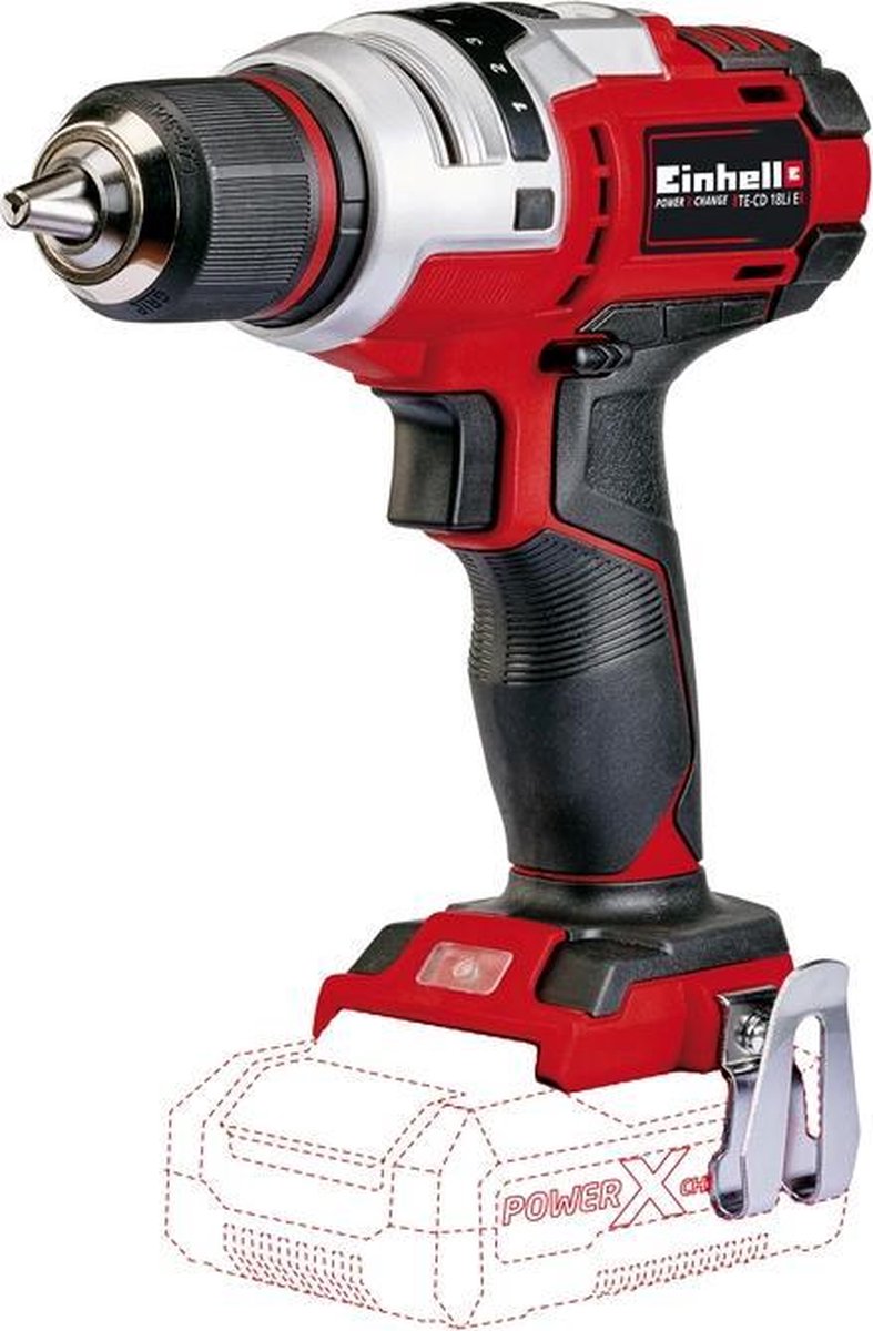 Einhell accu boor- schroefmachine te-cd 18 li e solo - power x-change - 18 v li-ion - 47 nm - 0-400 0-1.400 t min - 13 mm snelspanboorkop - elektronische aandraaimomentinstelling - excl. accu en lader