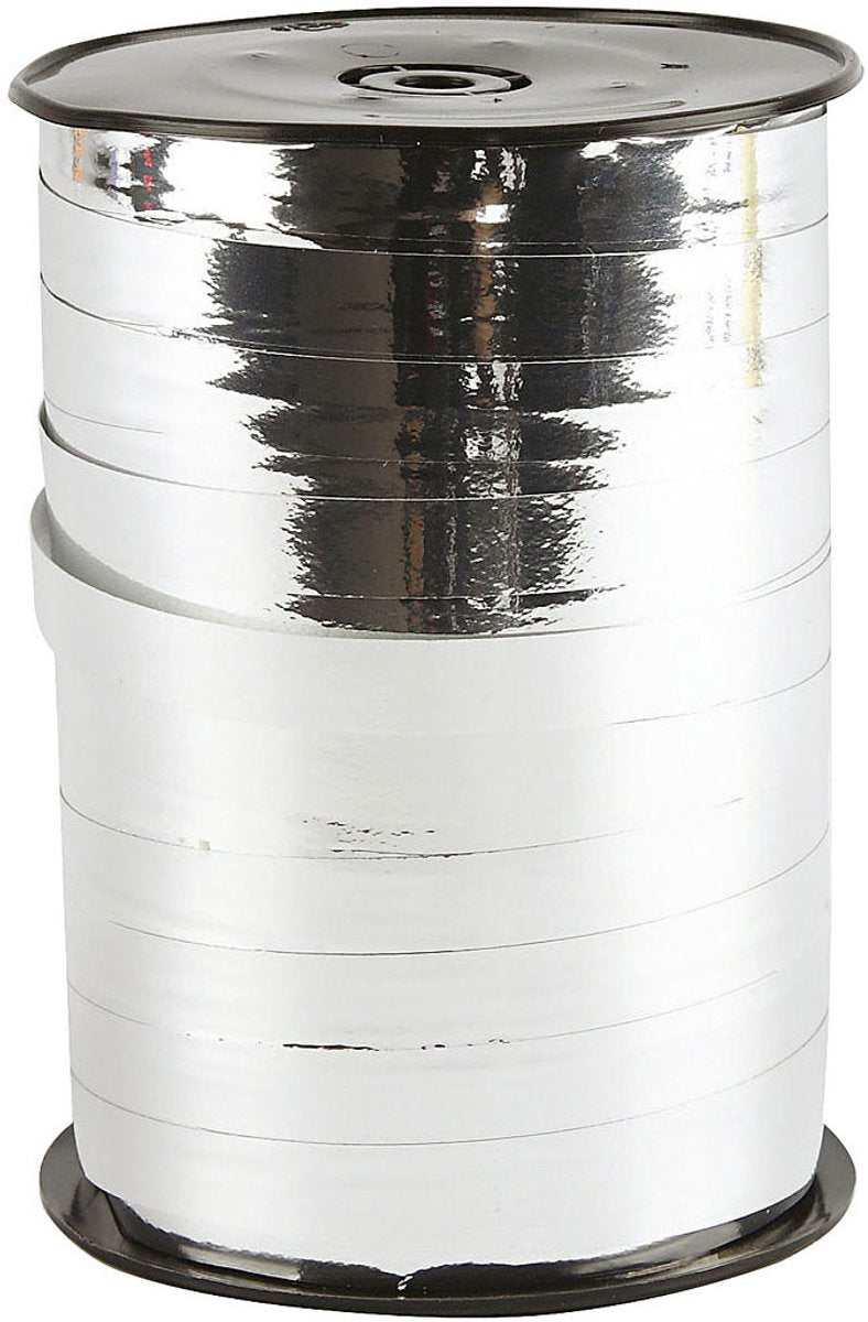 Geschenkband der Firma Creativ, Breite: 10 mm, glänzend, silbermetallic, 250 m (1 Rolle)