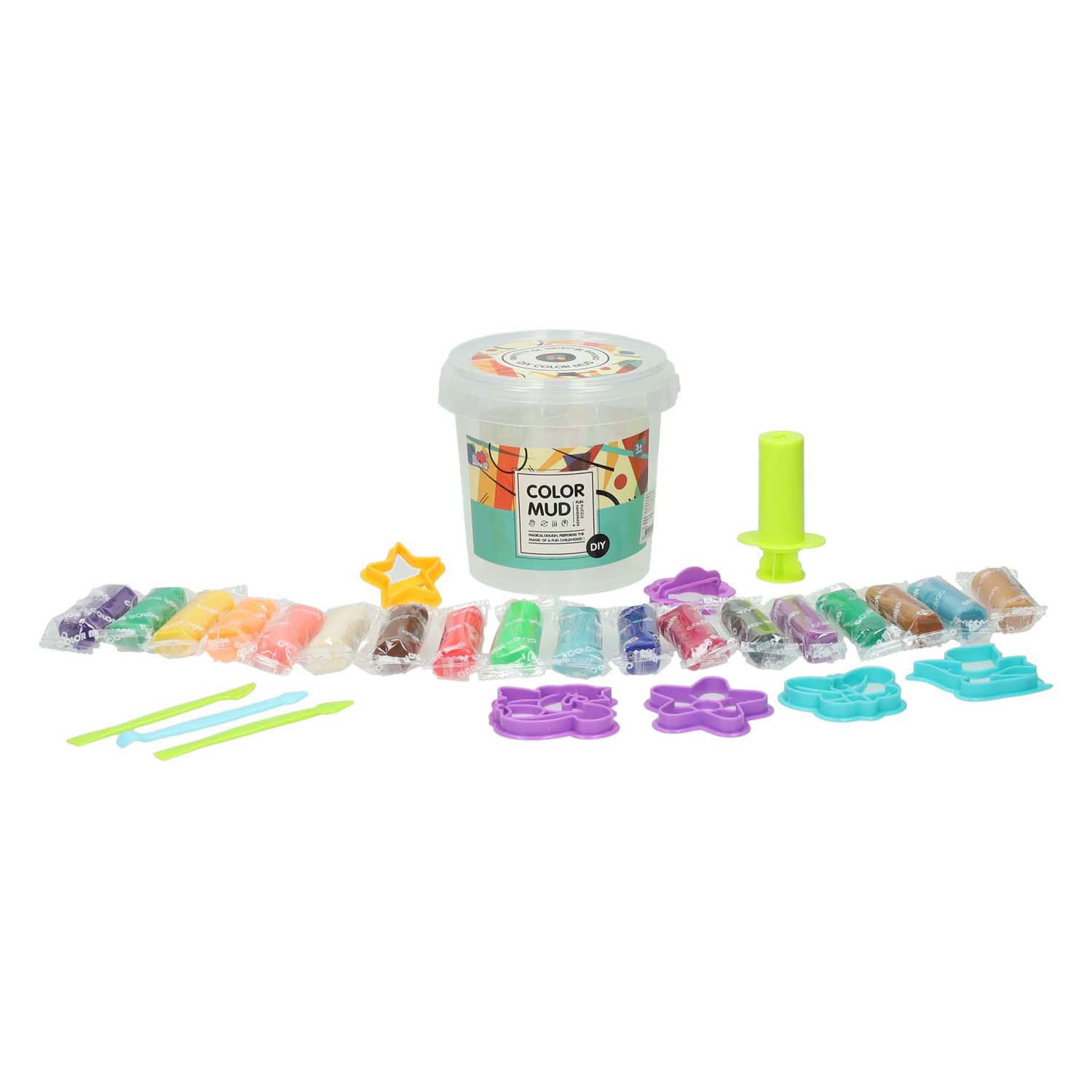 Knete-Set in Ton - 18 Farben Knete - 28 Stück.