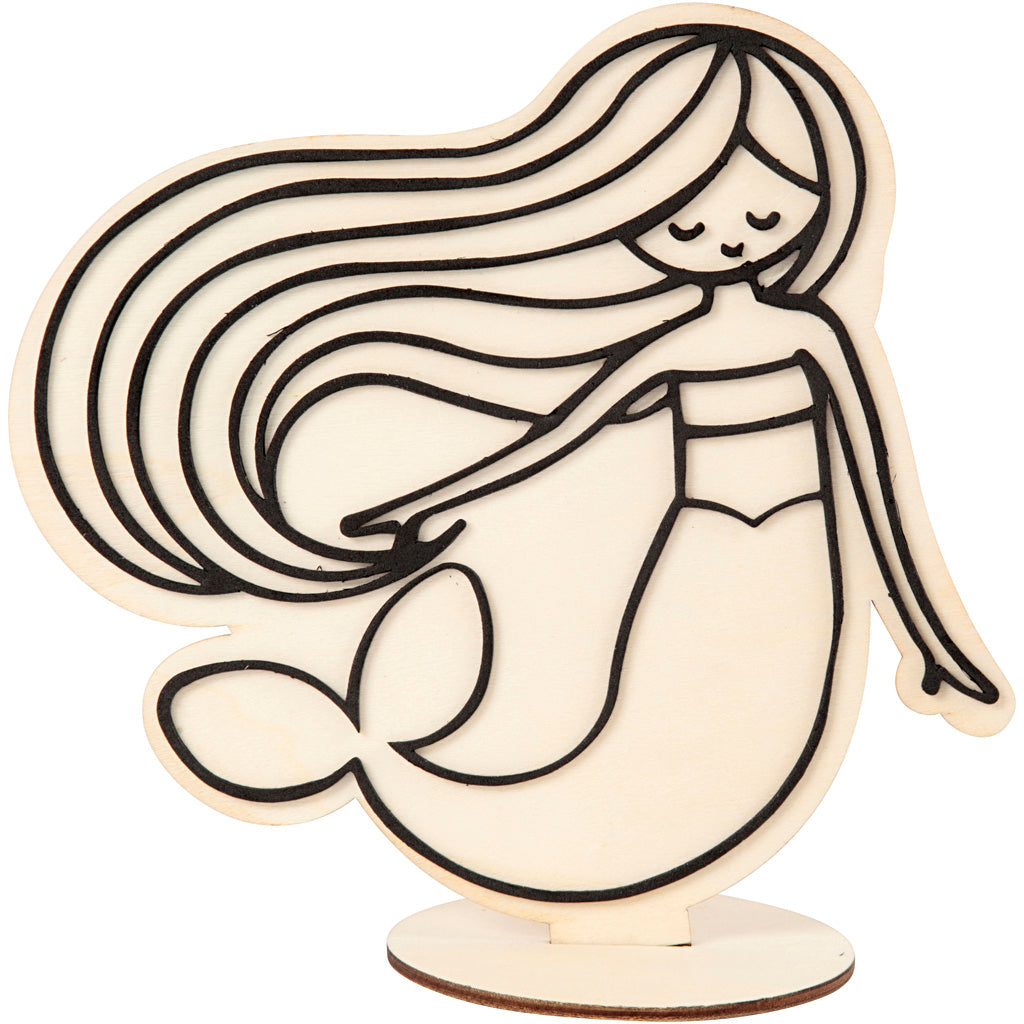 Creativ company houten figuur om te decoreren zeemeermin - 18cm